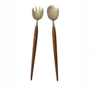 Mid Century Denmark Teak and Stainless Steel Salad Servers